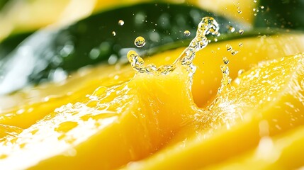 Wall Mural - Water splashing on fresh cut mango slices