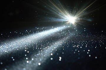 Wall Mural - a single bright light shines brightly on a dark or black background, suitable for use in various des