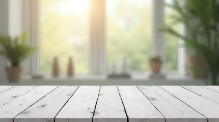 Wall Mural - white wood table top on blurred abstract background