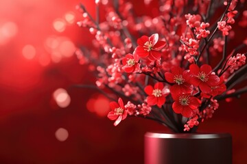 Wall Mural - A vase filled with red flowers sits atop a table, perfect for use in still life photography or as a decorative element