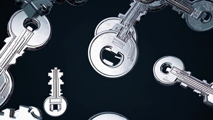 Aufkleber - Floating metallic keys create a mesmerizing visual effect in an abstract setting