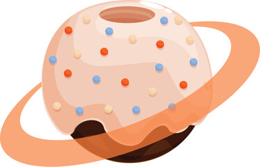 Wall Mural - sweet donut planet rotating in space, decorated with icing and colorful sprinkles, creating a cosmic