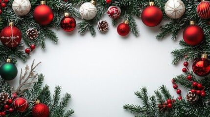 Poster - A festive Christmas wreath decorated with red and green ornaments