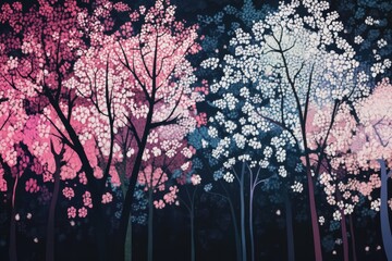 Wall Mural - Enchanting Blossom Trees in a Dreamlike Forest