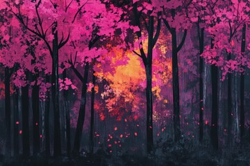 Canvas Print - Pink Forest Sunset Abstract Art Painting