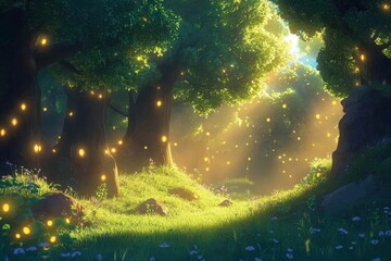 Canvas Print - Enchanting Forest Illuminated By Glowing Lights