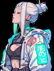 Wall Mural - Cyberpunk Style Female Character Art Digital Drawing