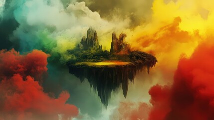 Sticker - Floating Island Mountain Landscape Fantasy Art