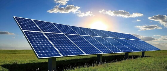 solar panel energy: clean energy harvesting under a bright sunny sky. a large solar panel array stan
