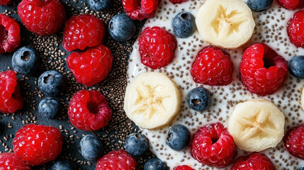 Wall Mural - vibrant breakfast bowl featuring chia seeds, bananas, raspberries, and blueberries