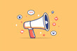 © apimagine - A lively illustration of a megaphone representing social media endorsement, adorned with capturing the essence of excitement and user engagement. simple flat background