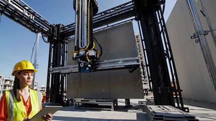Aufkleber - Construction worker oversees innovative building technology in urban site