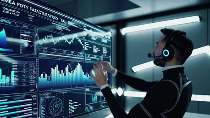 Leinwandbilder - Monitoring and analyzing data trends in a futuristic control room at night