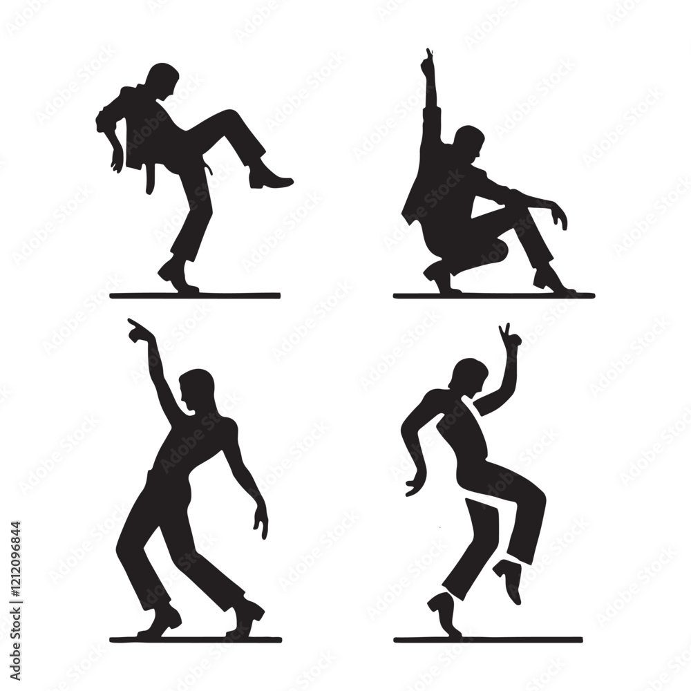 Printable set of dancing man silhouette digital art for unique layouts ...