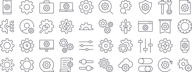 Wall Mural - cogwheel and gear thin icons collection. editable stroke. perfect for web sites, books, cards, apps