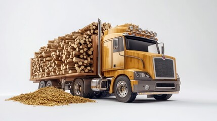 Wall Mural - biomass driving renewable transportation fuel systems for a sustainable future, on solid white backg