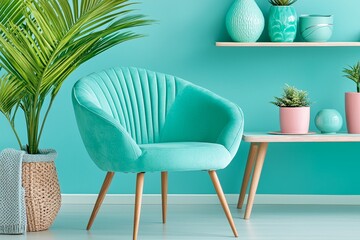 Room boasting a stylish setup with a comfortable workplace and houseplants