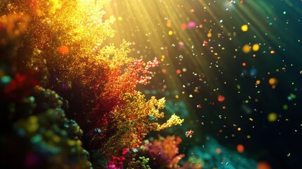 Poster - Vibrant Colorful Coral Reef Illuminated By Sunlight