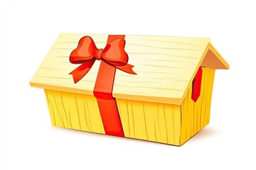 Colorful gift box with a red ribbon, set against a plain background, ideal for celebrations