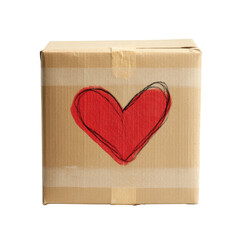 Wall Mural - Isolated Cardboard Box with Red Heart Drawing