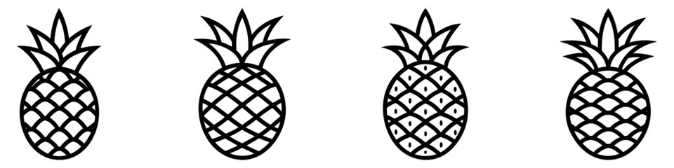 Wall Mural - pineapple icons set. minimalist line drawing of a ripe pineapple. vector illustration