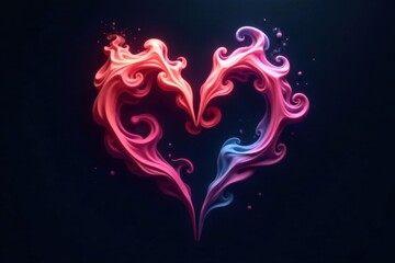Wall Mural - abstract swirling heart design, vibrant pink and blue hues, romantic digital art, perfect for valent