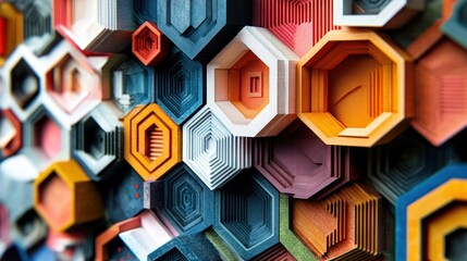 Wall Mural - futuristic hexagon patterns used in technology-focused digital illustrations and 3d visuals.