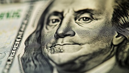 Wall Mural - A close-up photograph of a Bitcoin cryptocurrency coin on top of an American dollar bill