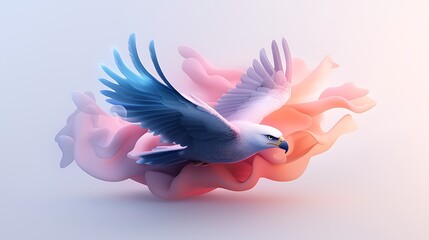 Wall Mural - Eagle soaring through abstract pink clouds; freedom, power, nature concept; website banner