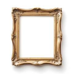 Antique gold picture frame, vintage antique golden picture frame mock up isolated on white background