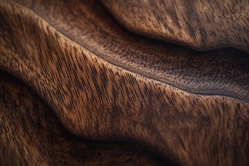 Poster - Close-up of dark brown wood with wavy texture, showing grain and natural patterns.