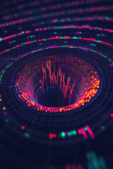 Poster - A high-resolution virtual reality visualization of stock market trends, with chart lines p