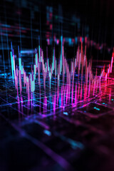 Poster - A high-resolution virtual reality visualization of stock market trends, with chart lines p