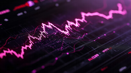 Poster - A detailed virtual reality interface presenting stock market chart lines as part of an interactive financial dashboard, complete with holographic indicators and customizable views,