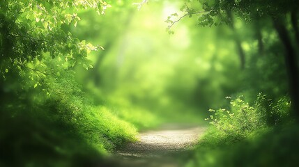 Poster - Sunlit path through lush green forest.