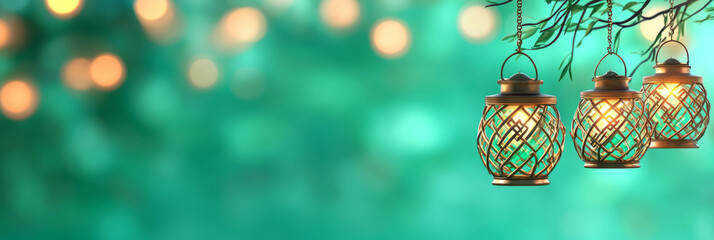 Aufkleber - A magical festive illustration of luminous shamrocks set against a vibrant golden bokeh background,