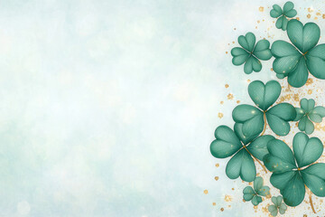 Aufkleber - A festive St. Patrick's Day illustration with vibrant green clover patterns, golden accents,
