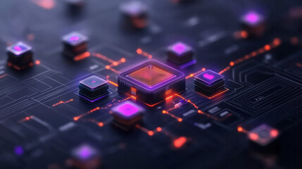 Fototapete - A futuristic visualization of data transformation using holographic interfaces and floating data points, showcasing the seamless integration of technology and analytics,