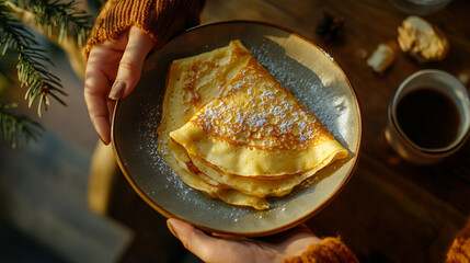 Wall Mural - Celebrating Candlemas with homemade crepes and warm drinks