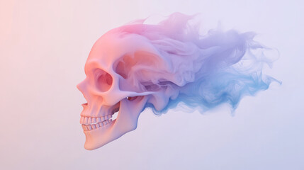 Poster - A digital abstract illustration of a human skull with vivid paint splashes in gradient colors, highlighting intricate bone structures and adding depth to the composition,