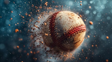 Aufkleber - Dirty baseball in motion, dust and dirt particles exploding around it.