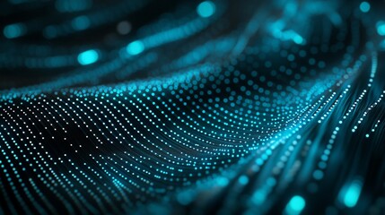 Poster - Abstract blue glowing particle wave background.