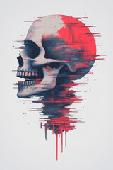 Poster - A futuristic abstract illustration of a human skull with neon paint splashes and digital glitch effects, blending technology with artistic expression,