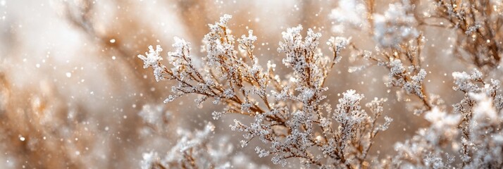 Poster - Close-up of frost-covered branches in a snowy landscape.