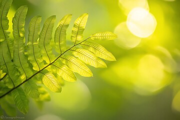 Sticker - Vibrant green fern frond backlit by sunlight, bokeh background. (1)