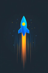 Fototapete - A dynamic blue pix rocket symbol icon, featuring pixelated flames and motion lines for a sense of speed and innovation,