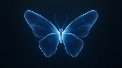 Aufkleber - An elegant abstract blue pix butterfly icon, with intricate pixel patterns forming delicate wings and a graceful stance,