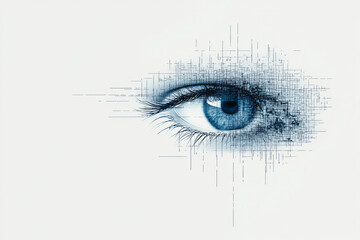 Poster - A creative abstract blue pix eye icon, with pixelated details forming a captivating and modern design for vision-related themes,