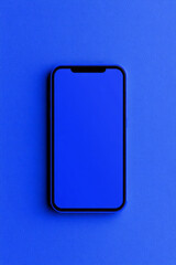 Fototapete - A minimalist blue pix smartphone icon, with simple pixel patterns creating a clean and modern representation of mobile technology,