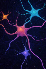 Leinwandbilder - An artistic depiction of neurons with brightly colored synapses forming new links, set against a flowing, abstract background to emphasize the process of neuroplasticity,